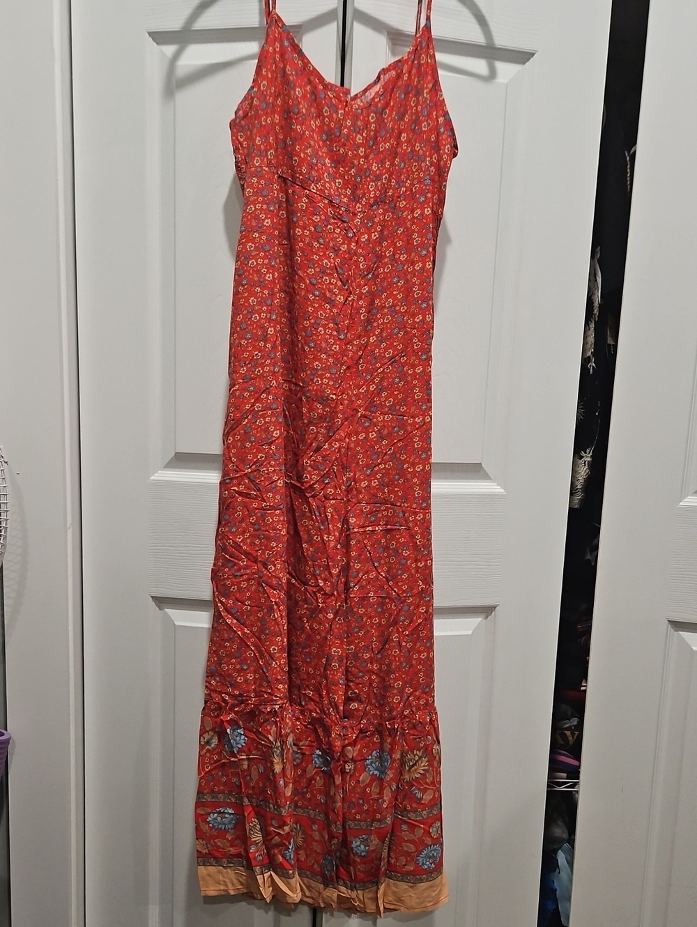 Red Floral Jumpsuit with Border Hem